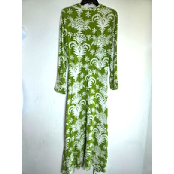 Zara Women Green w/White Floral Button Front Tie Waist Midi Dress size Medium - Picture 3 of 10